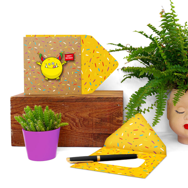 Happy Birthday' Yellow Monster | Handmade Greeting Card