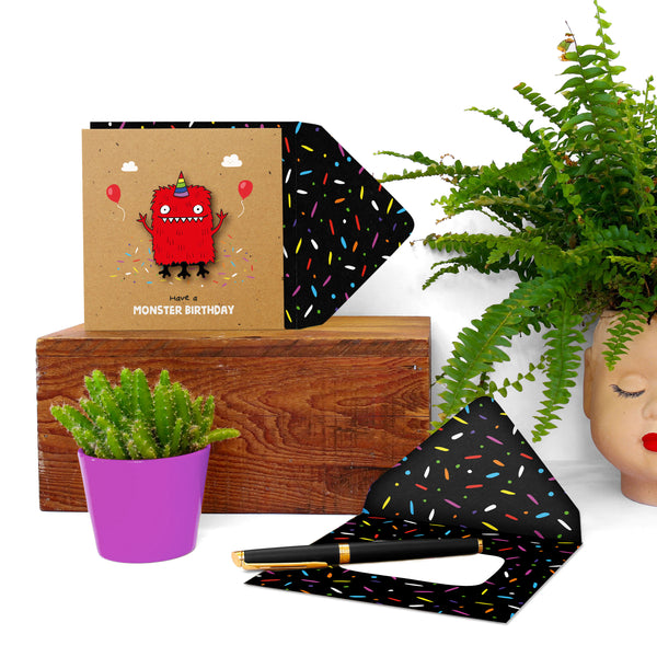 Monster Birthday' Red Monster | Handmade Greeting Card
