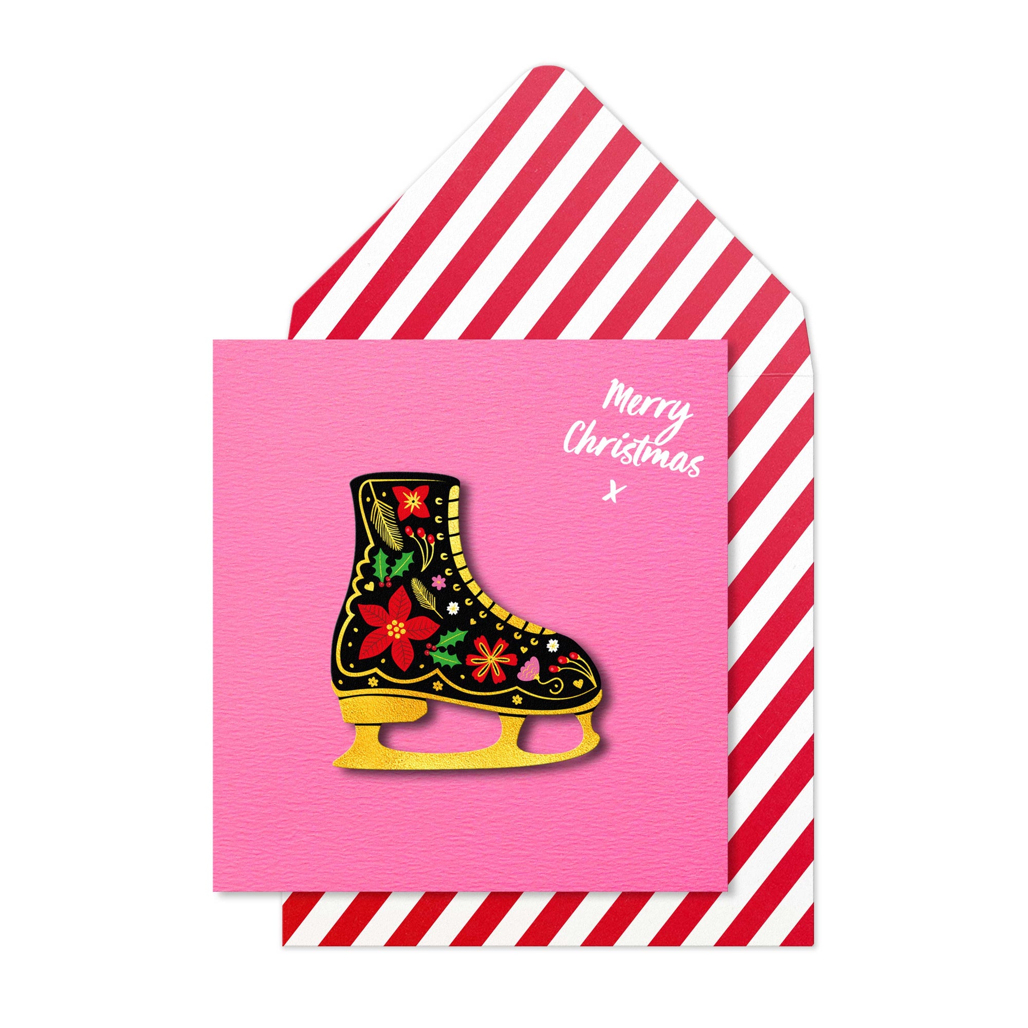 Merry Christmas, Ice Skate Handmade Greeting Card