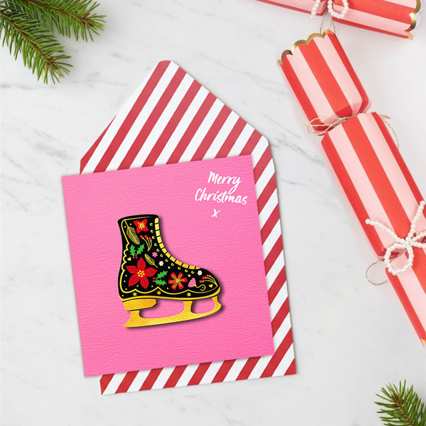 Merry Christmas, Ice Skate Handmade Greeting Card