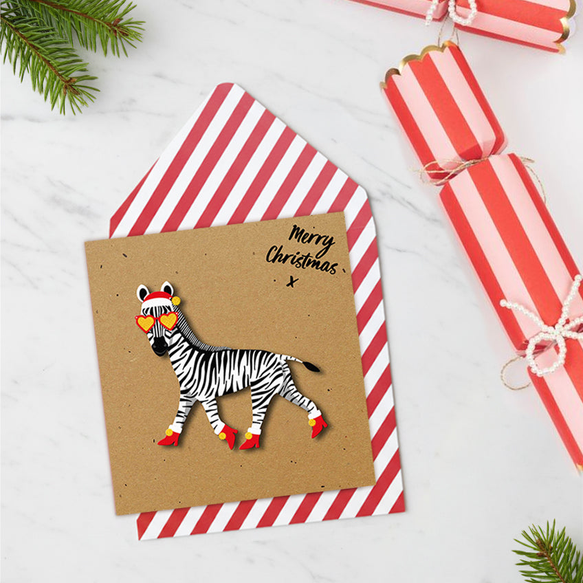 Merry Christmas Zebra Handmade Greeting Card