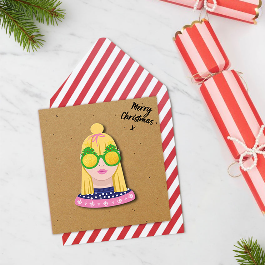 Merry Christmas Blondie Girl Handmade Greeting Card