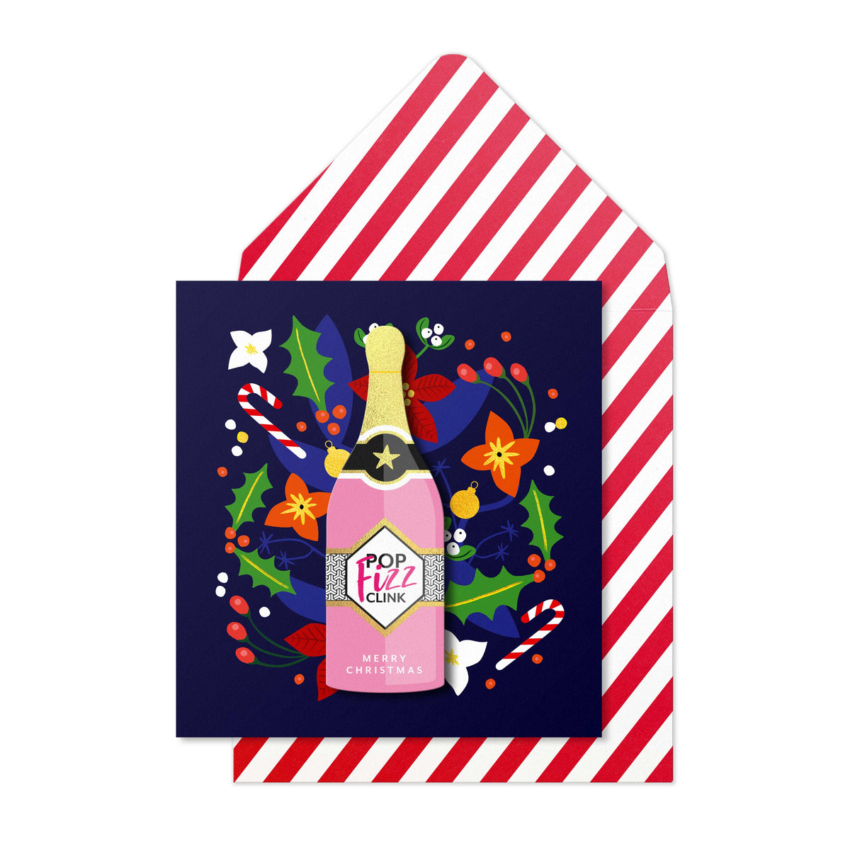 Merry Christmas Pop Clink Fizz Champange | Handmade Greeting Card