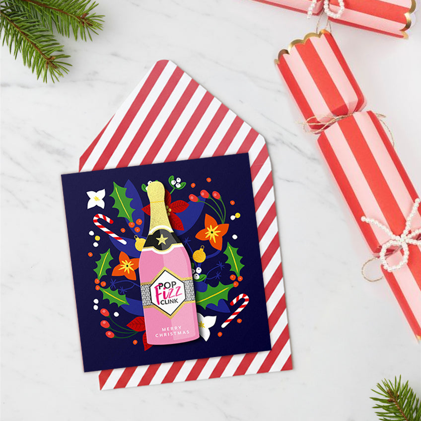 Merry Christmas Champagne Handmade Greeting Card