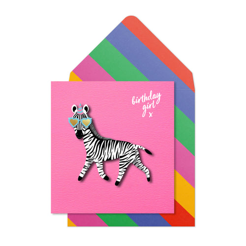 Birthday Girl Zebra, Handmade Greeting Card