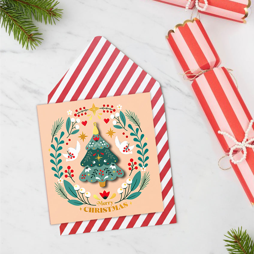 Christmas Tree & Doves Handmade Greeting Card