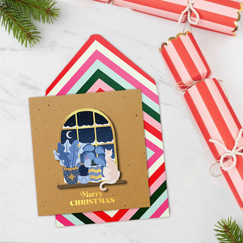 Merry Christmas Window Cat