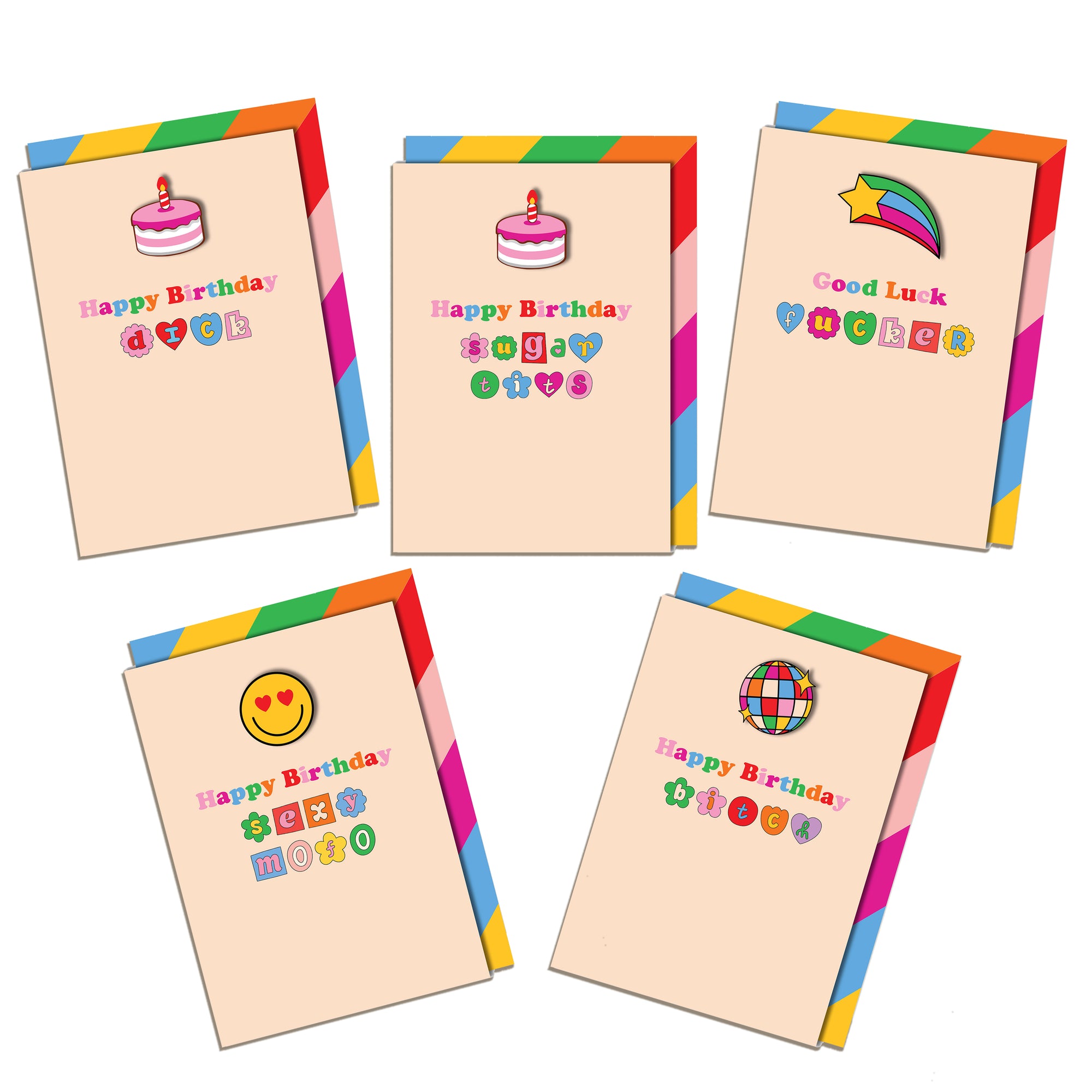 Naughty Puns – Bundle of 5 Handmade Birthday Cards