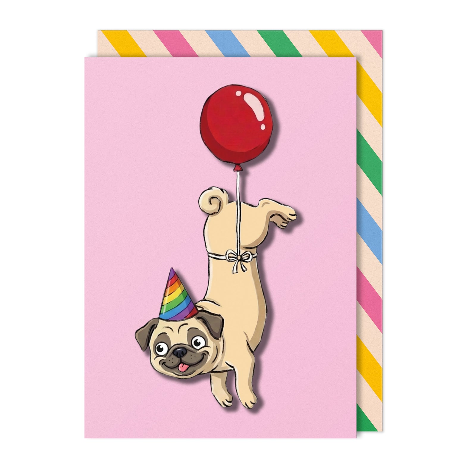 Birthday Pug with Balloon Greeting Card | Premium UK Handmade Card
