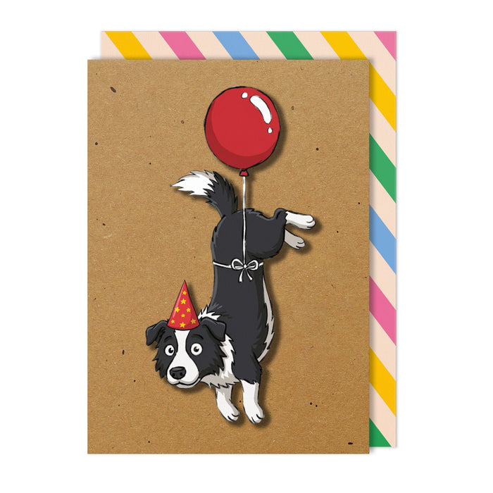 Birthday Border Collie Balloon Greeting Card | Premium UK Handmade Card