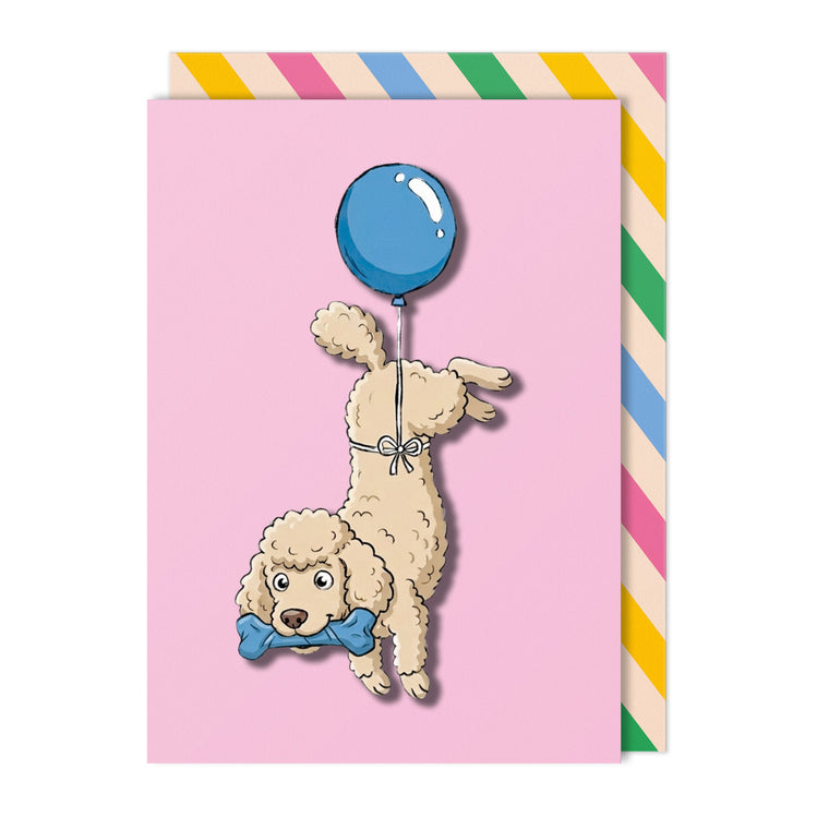 Birthday Poodle with Balloon Greeting Card | Handmade Greeting Card