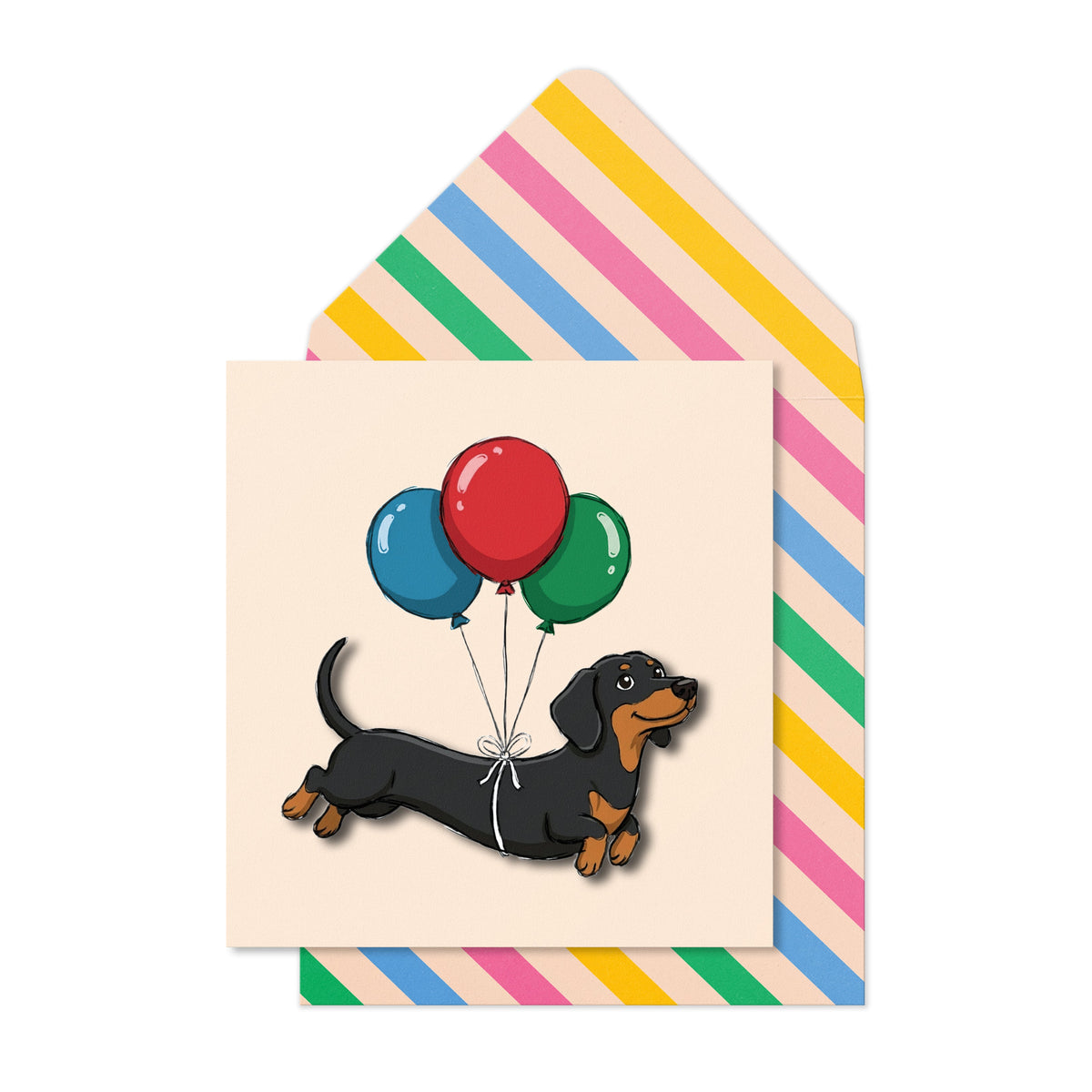 Birthday Dachshund with Colourful Balloons Greeting Card | Premium UK Handmade Card