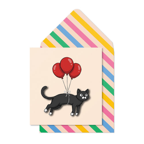 Black Cat Red Balloons Greeting Card | Premium UK Handmade Card