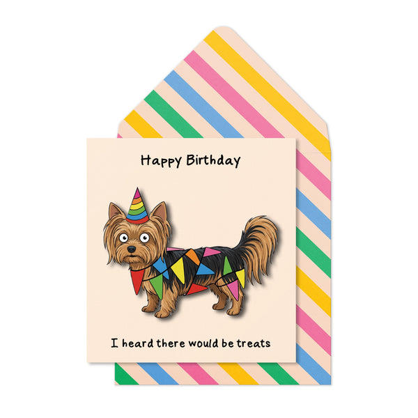 Birthday Yorkie Birthday Treats Greeting Card | Premium UK Handmade Card