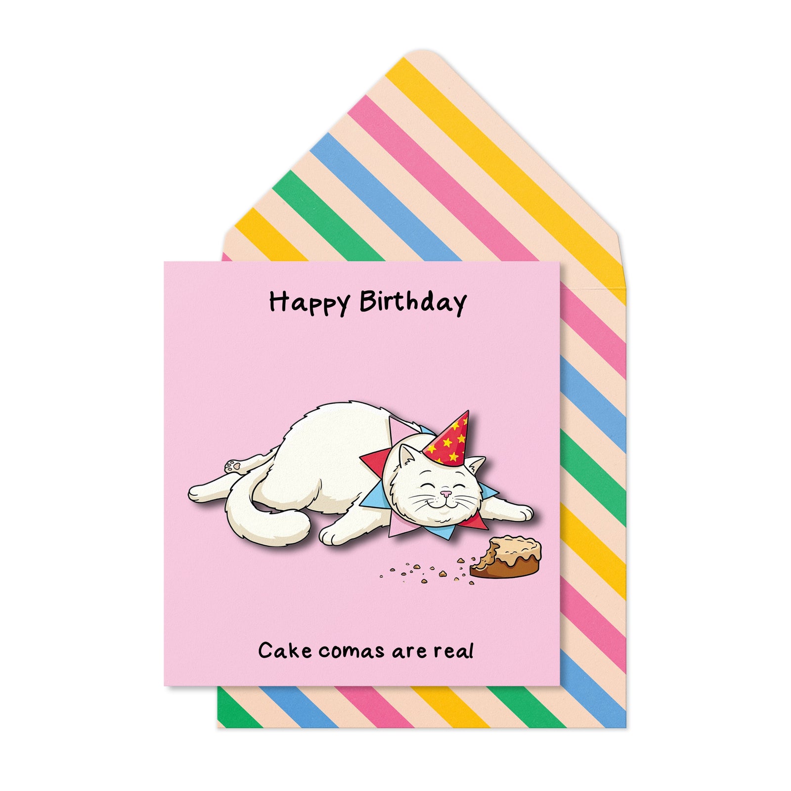 White Cat, Cake Comas Are Real Greeting Card | Premium UK Handmade Card