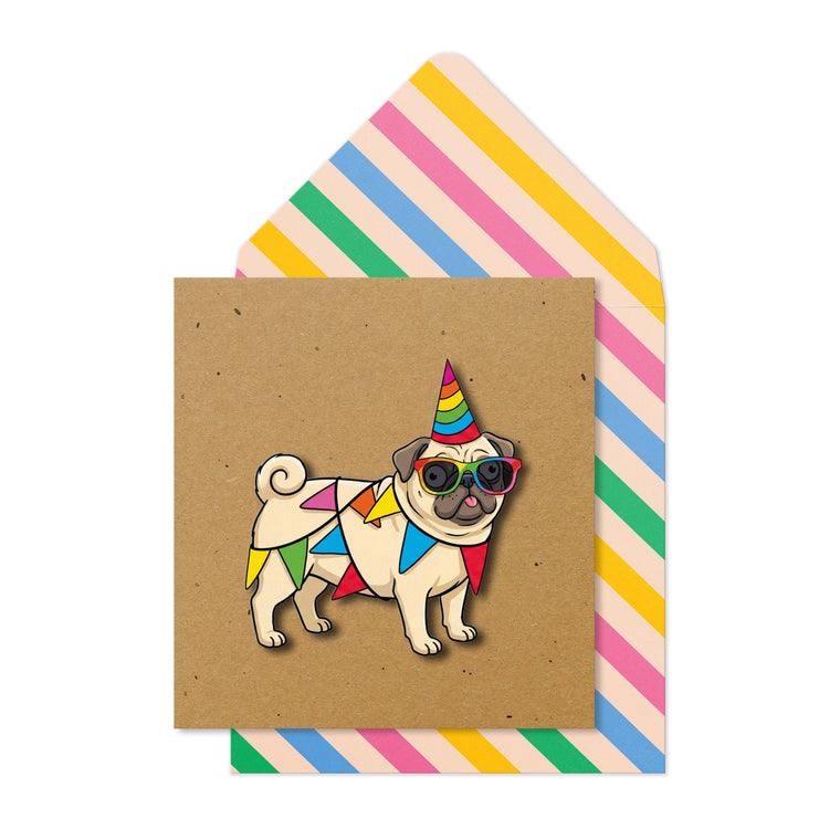 Pug in Rainbow Bunting Greeting Card | Handmade Greeting Card