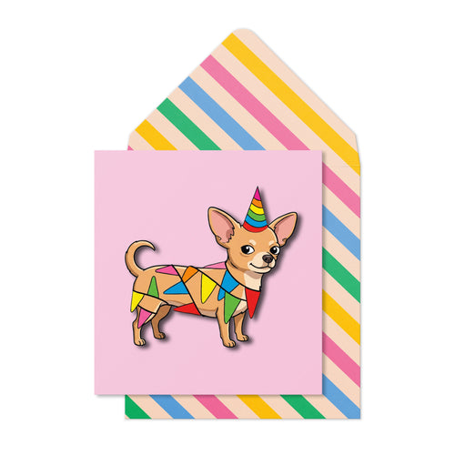 Chihuahua in Rainbow Bunting Greeting Card | Premium UK Handmade Card