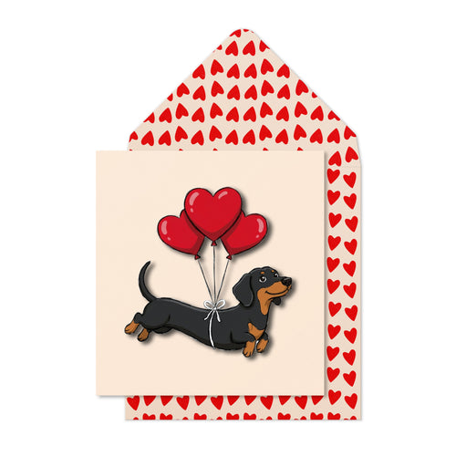 Romantic Dachshund with Heart Balloons Greeting Card | Premium UK Handmade Card