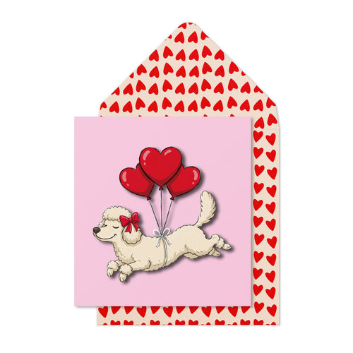 Poodle with Heart Balloons Greeting Card | Premium UK Handmade Card