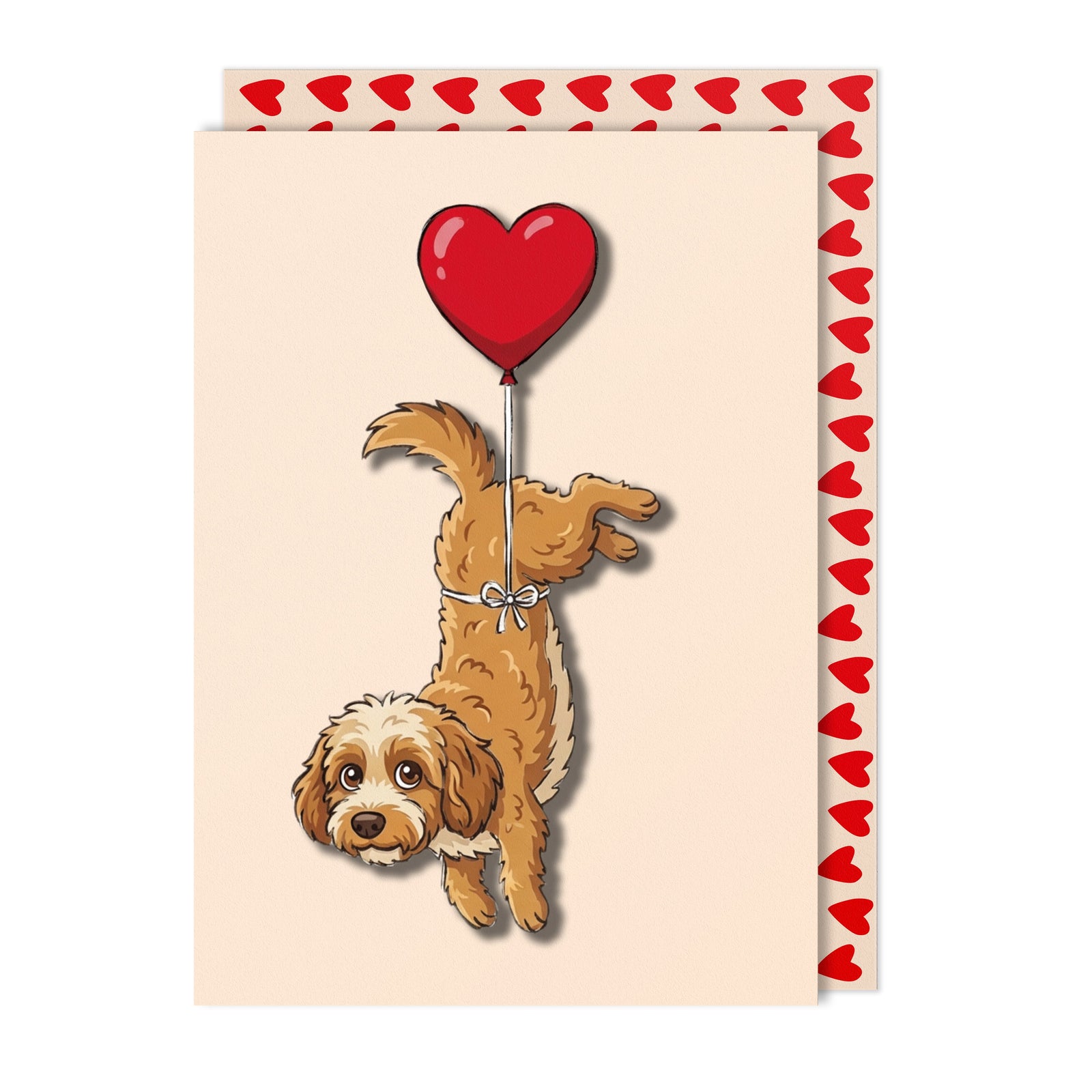 Romantic Heart Balloon Cavapoo Greeting Card | Premium UK Handmade Card