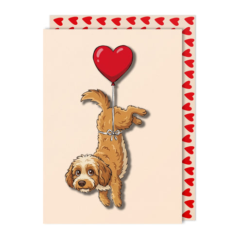 Romantic Heart Balloon Cavapoo Greeting Card | Premium UK Handmade Card