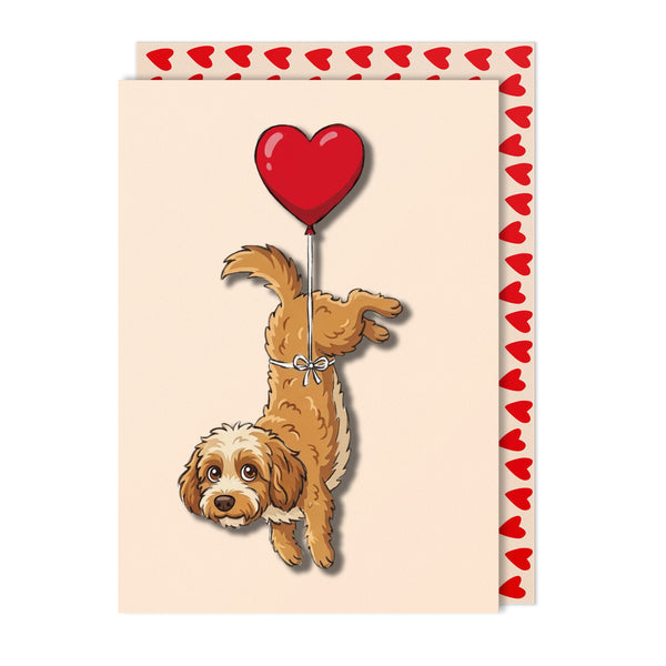 Romantic Heart Balloon Cavapoo Greeting Card | Premium UK Handmade Card