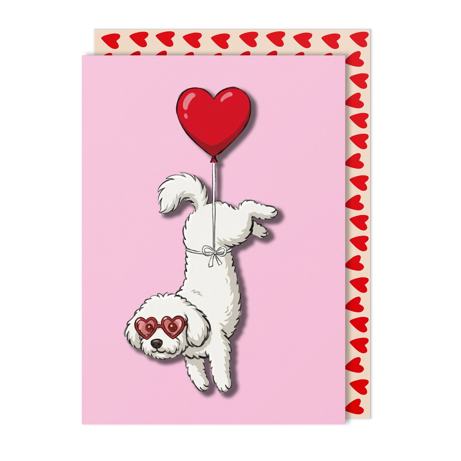 Bichon Frise Heart Balloon and Glasses Greeting Card | Premium UK Handmade Card