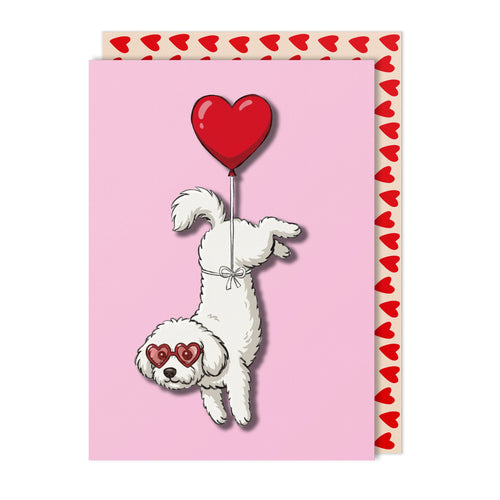 Bichon Frise Heart Balloon and Glasses Greeting Card | Premium UK Handmade Card
