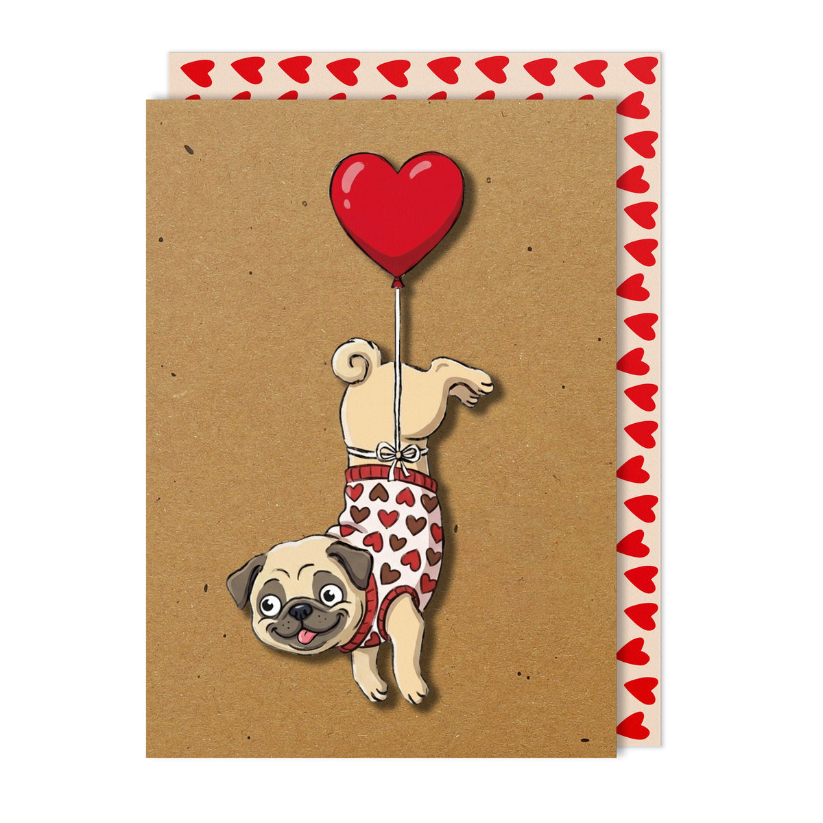 Romantic Jumper Heart Pug with Heart Balloon Greeting Card | Premium UK Handmade Card