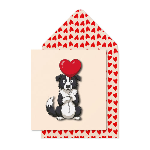 Border Collie with Heart Balloon Greeting Card | Premium UK Handmade Card