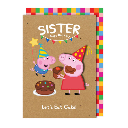 Happy Birthday Sister, Let's Eat Cake! Peppa Pig Handmade Greeting Card
