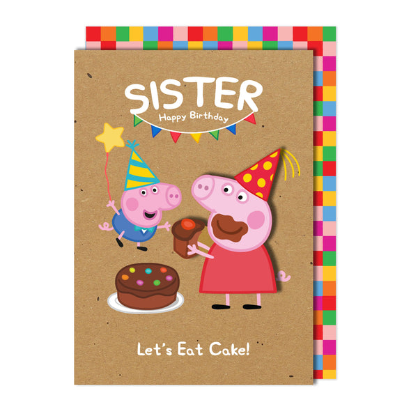 Happy Birthday Sister, Let's Eat Cake! Peppa Pig Handmade Greeting Card