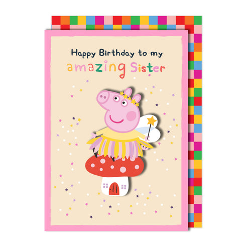 Happy Birthday to Amazing Sister, Fairy Peppa Pig Handmade Greeting Card