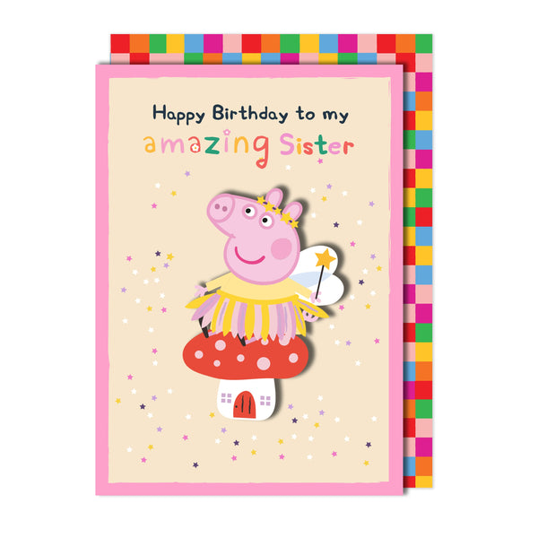 Happy Birthday to Amazing Sister, Fairy Peppa Pig Handmade Greeting Card