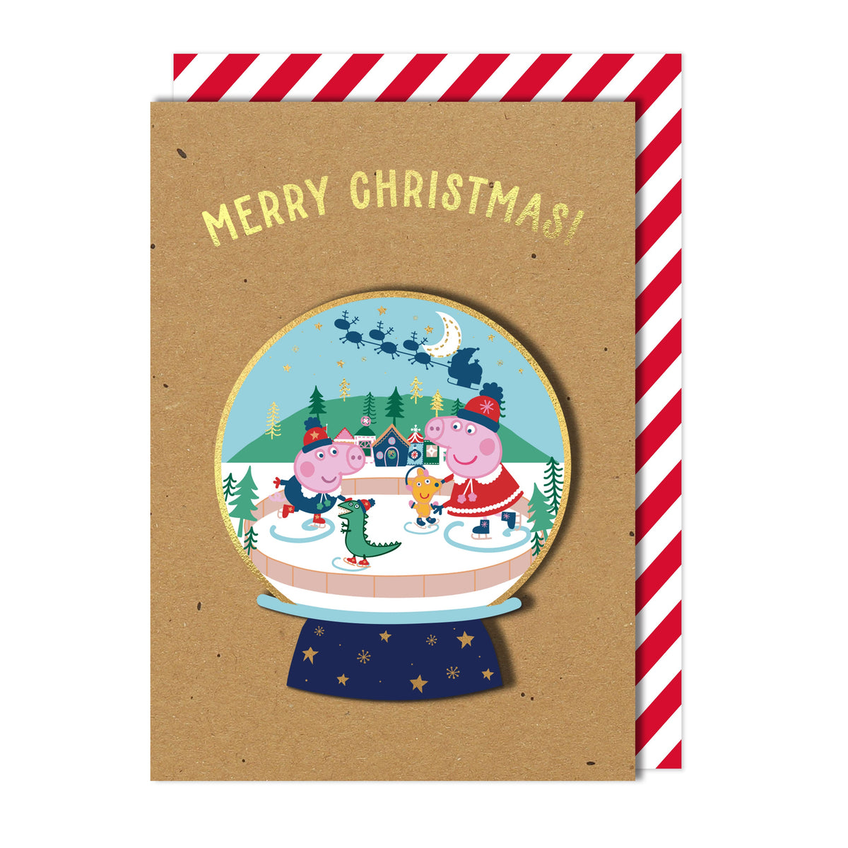 Merry Christmas Snowglobe Iceskates, Peppa Pig | Handmade Greeting Card