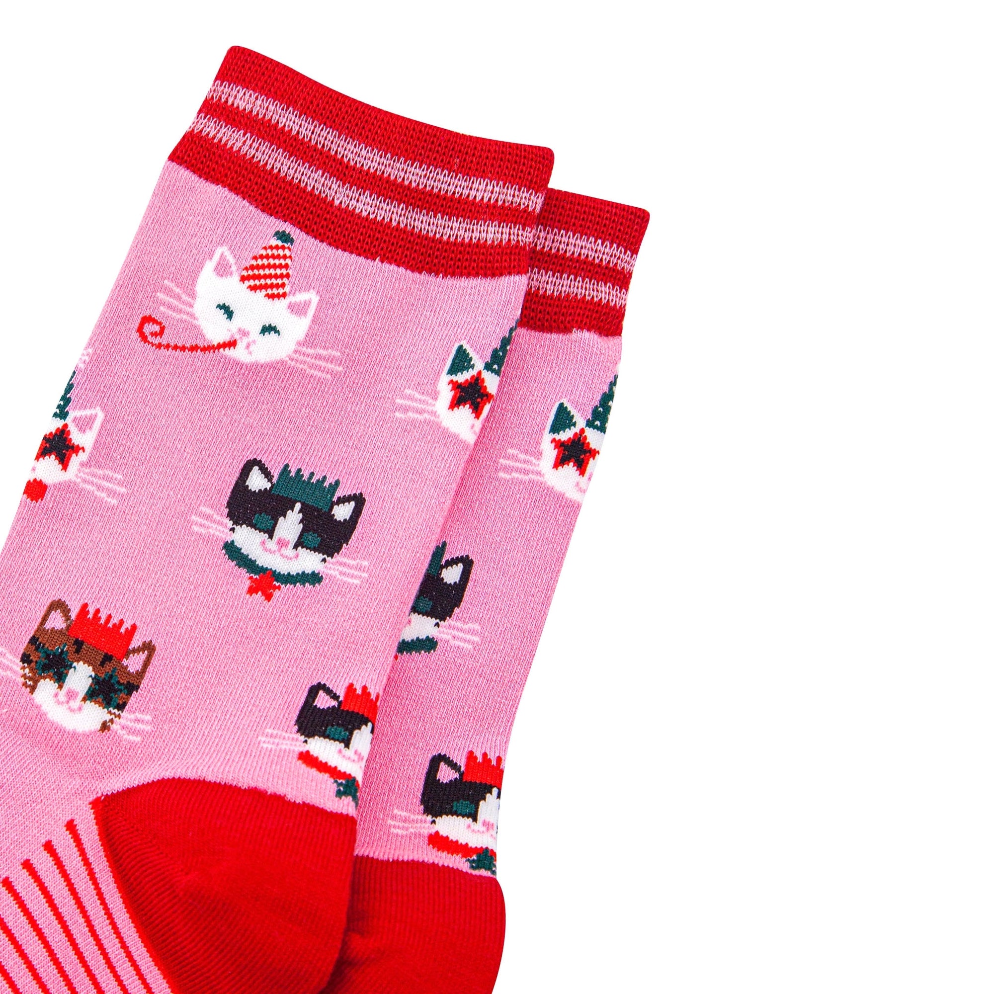 Women's Mid-Calf Pink & Red, Varsity Striped Cuff Socks