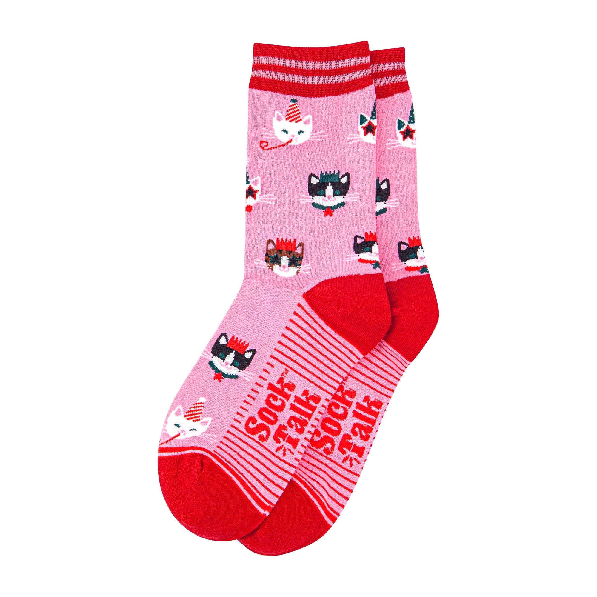 Women's Mid-Calf Pink & Red, Varsity Striped Cuff Socks