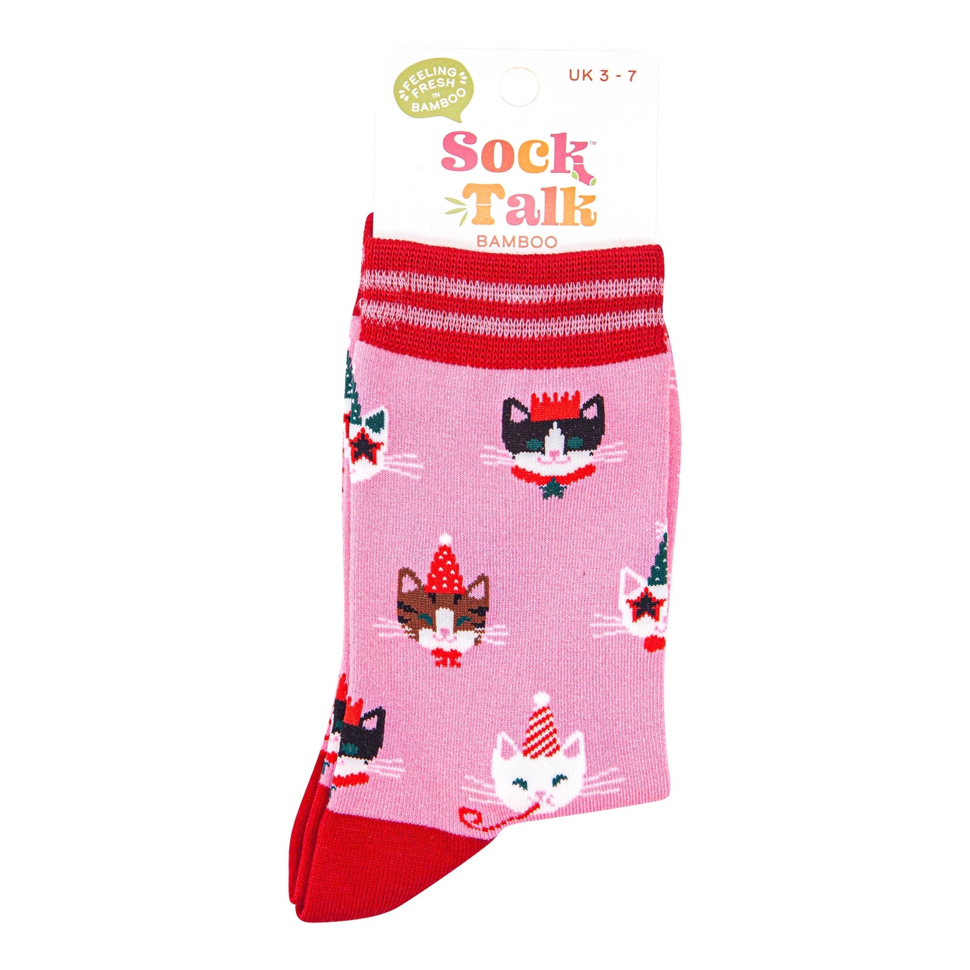 Women's Mid-Calf Pink & Red, Varsity Striped Cuff Socks