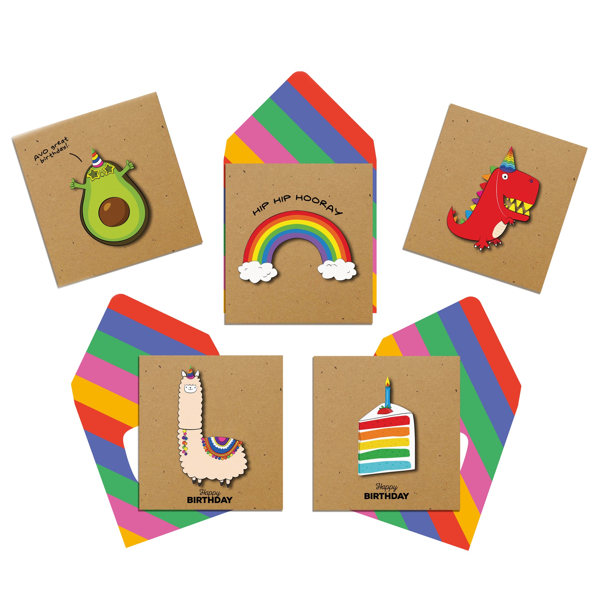 Rainbow Celebrations - Bundle of 5 Handmade Greeting Cards