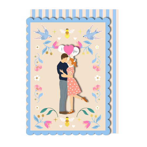I Love You, Kissing Couple, Handmade Greeting Card