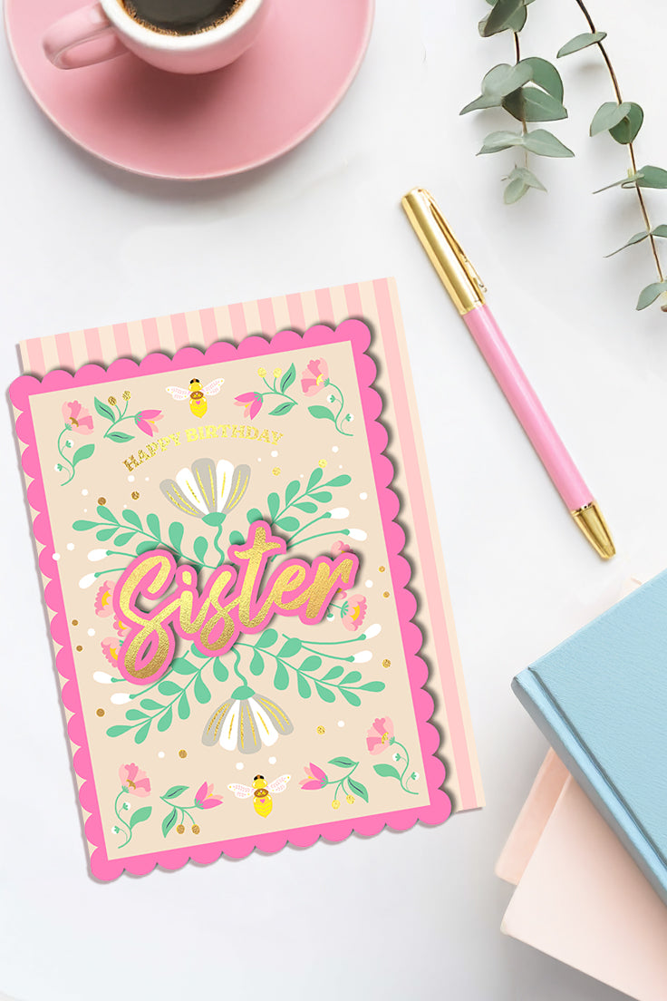 Happy Birthday Sister, Handmade Greeting Card