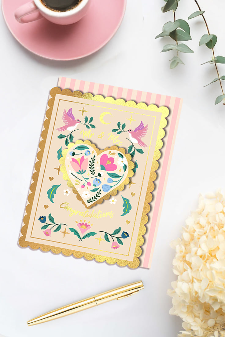 Congratulations Mr & Mrs, Handmade Wedding Greeting Card
