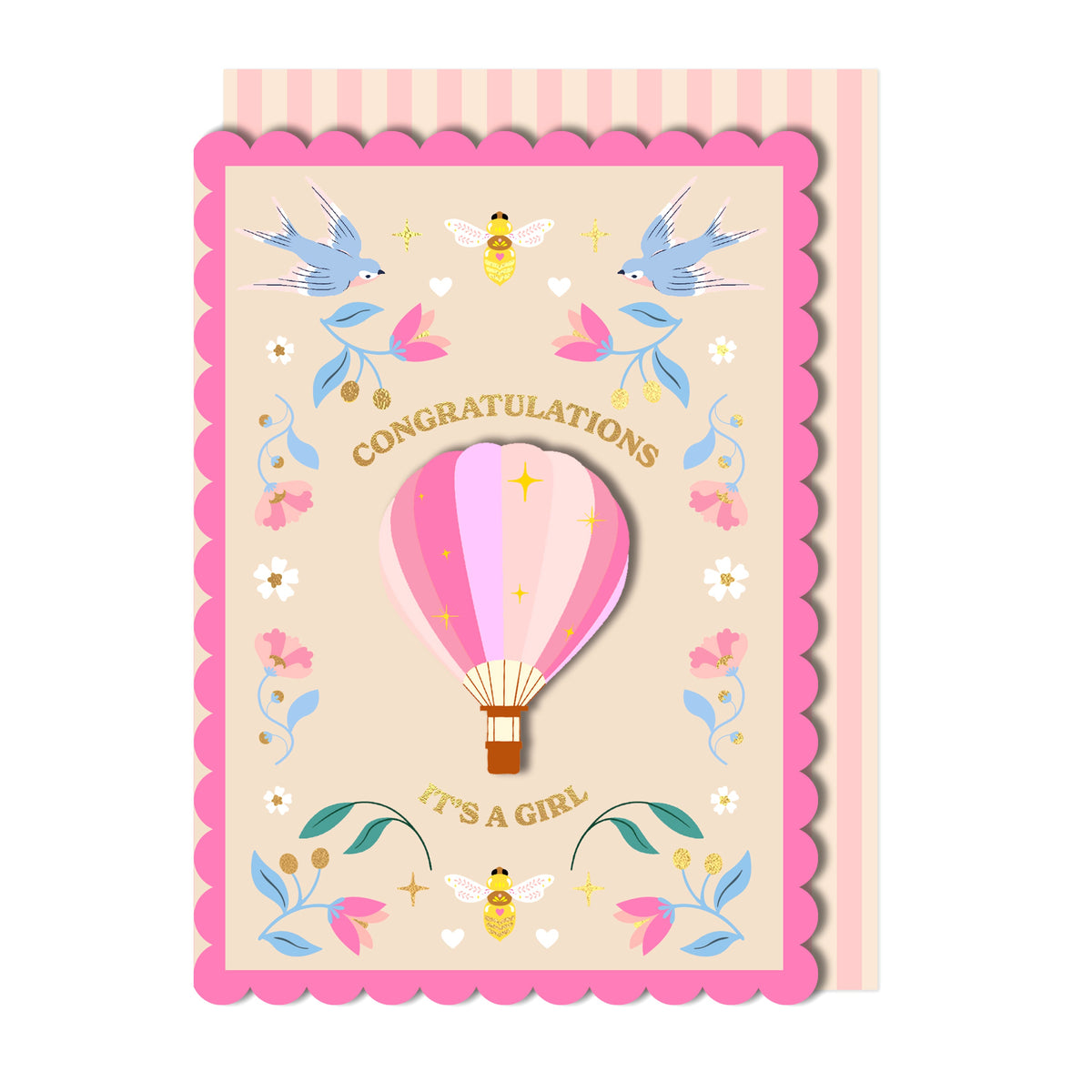 Congratulations, It's A Girl Balloon, Handmade Greeting Card