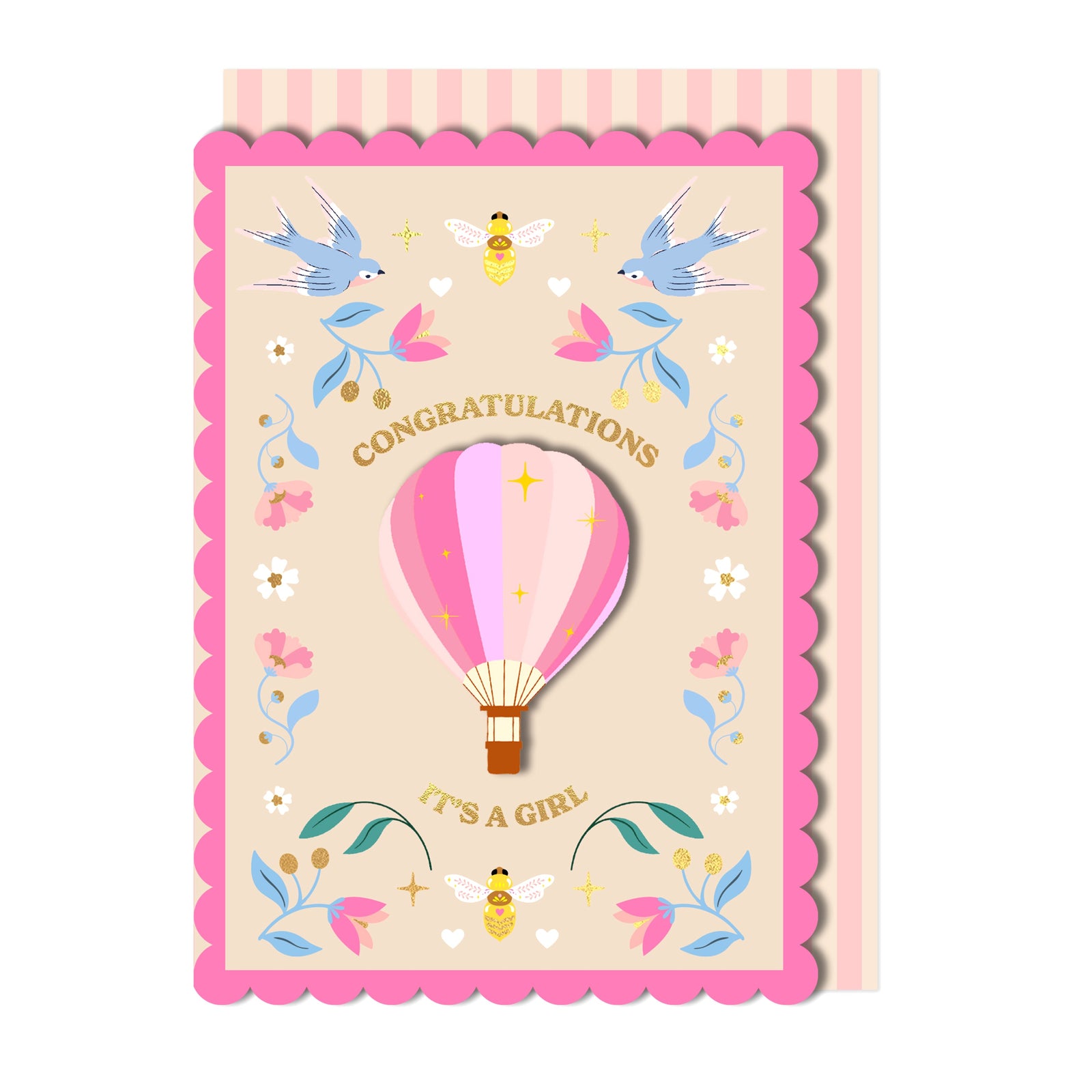 Congratulations, It's A Girl Balloon, Handmade Greeting Card