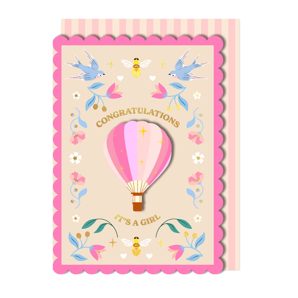 Congratulations, It's A Girl Balloon, Handmade Greeting Card