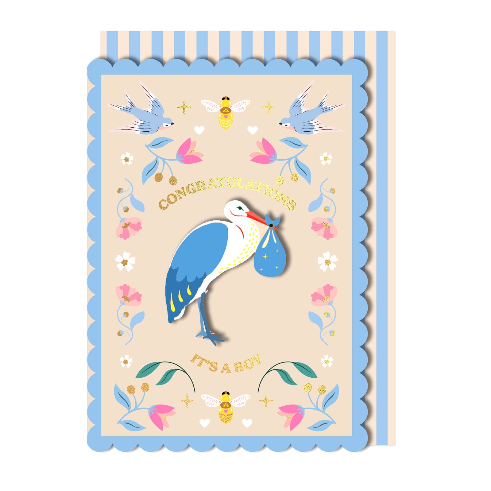 Congratulations, It's A Boy Stork, Handmade Greeting Card