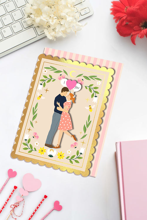 I Love You Couple Kissing, Handmade Greeting Card