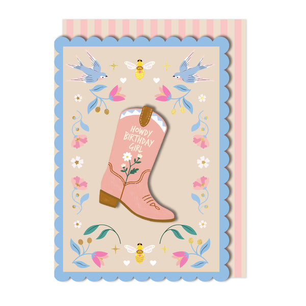 Birthday Cowgirl Boot | Handmade Greeting Card