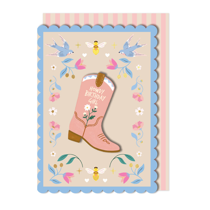 Handmade Fun Cowgirl Foiled Birthday Card