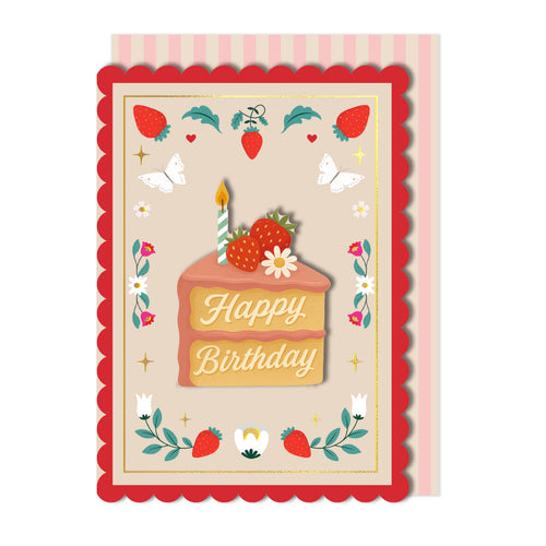Strawberry Slice Of Cake, Birthday Handmade Greeting Card